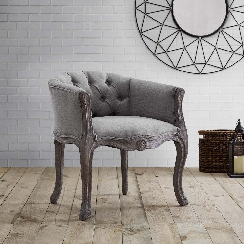 Crown Vintage French Upholstered Fabric Accent Chair, Light Gray