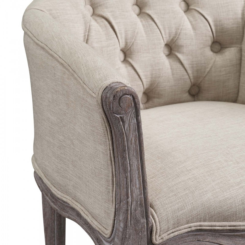 Crown Vintage French Upholstered Fabric Accent Chair, Beige