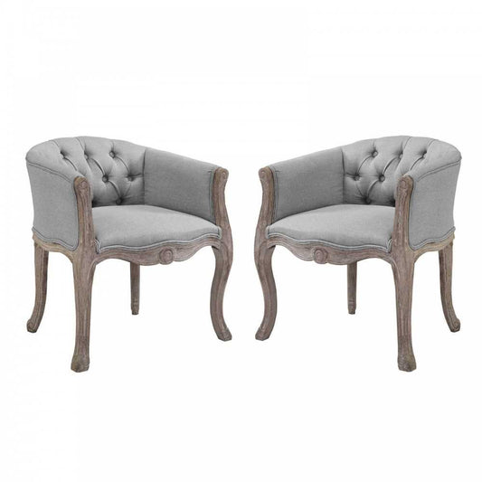Crown Vintage French Upholstered Fabric Dining Armchair Set of 2, White, EEI-3104-LGR-SET
