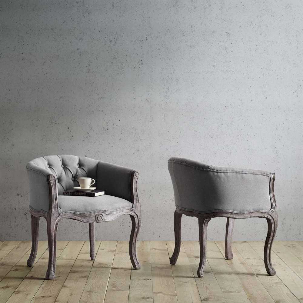 Crown Vintage French Upholstered Fabric Dining Armchair Set of 2, White, EEI-3104-LGR-SET