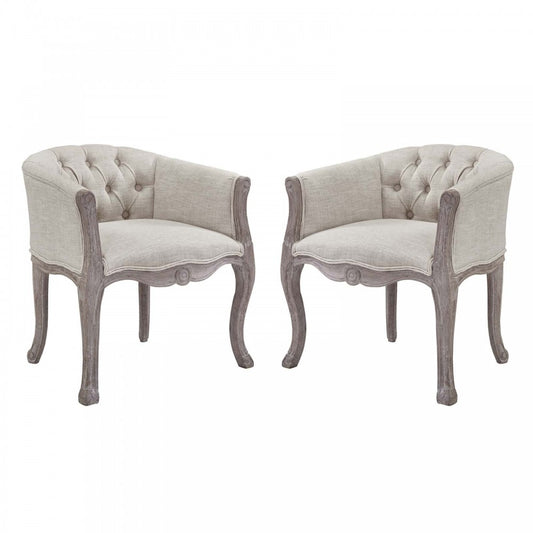 Crown Vintage French Upholstered Fabric Dining Armchair Set of 2, White, EEI-3104-BEI-SET