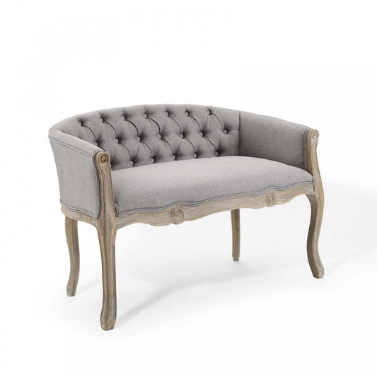 Crown Vintage French Upholstered Settee Loveseat, Light Gray