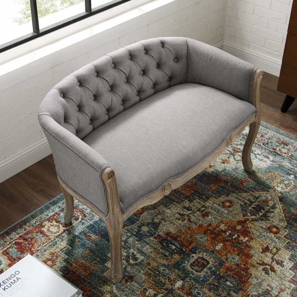 Crown Vintage French Upholstered Settee Loveseat, Light Gray