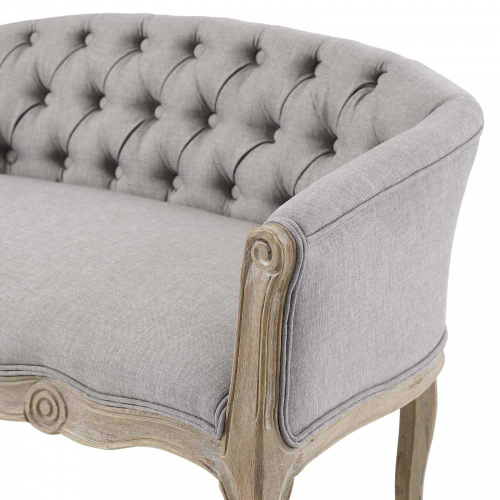 Crown Vintage French Upholstered Settee Loveseat, Light Gray