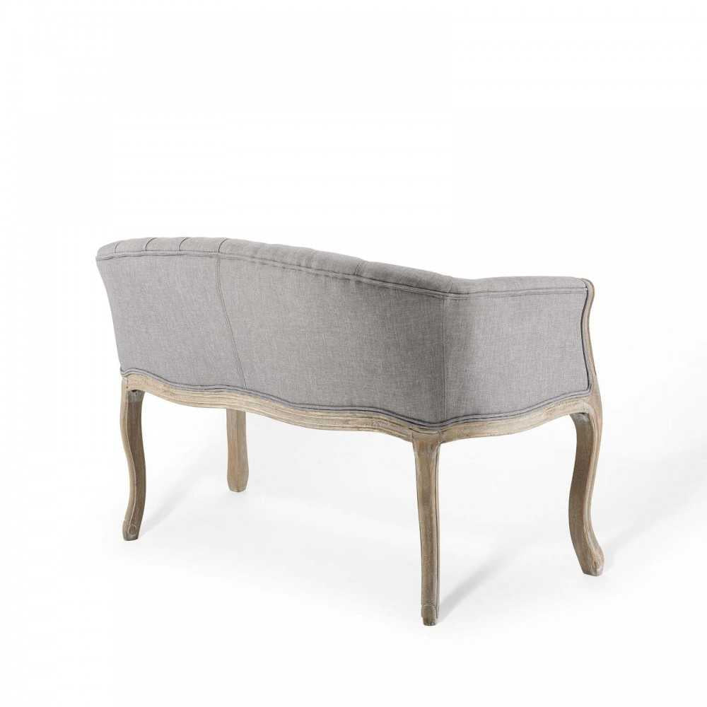 Crown Vintage French Upholstered Settee Loveseat, Light Gray