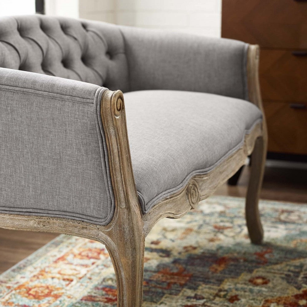 Crown Vintage French Upholstered Settee Loveseat, Light Gray