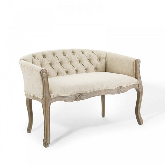 Crown Vintage French Upholstered Settee Loveseat, Beige