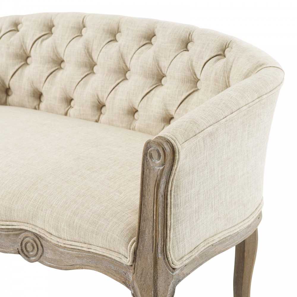 Crown Vintage French Upholstered Settee Loveseat, Beige