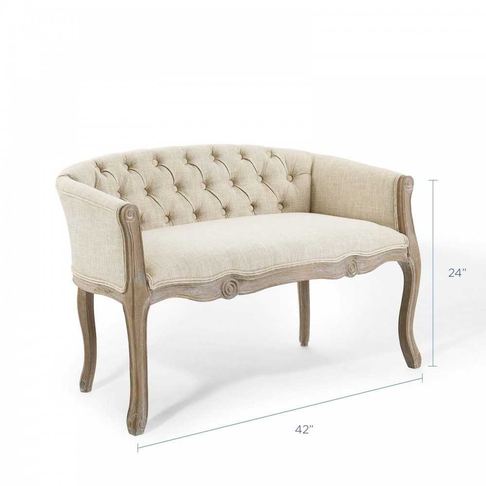 Crown Vintage French Upholstered Settee Loveseat, Beige