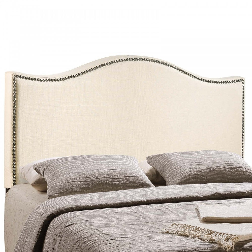 Curl Full Nailhead Upholstered Headboard, Ivory