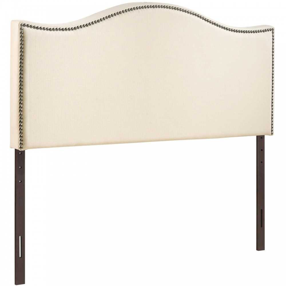 Curl Full Nailhead Upholstered Headboard, Ivory