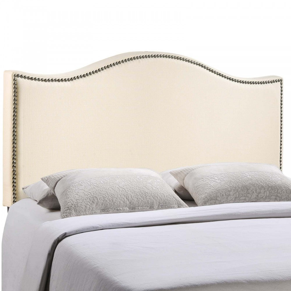 Curl Full Nailhead Upholstered Headboard, Ivory