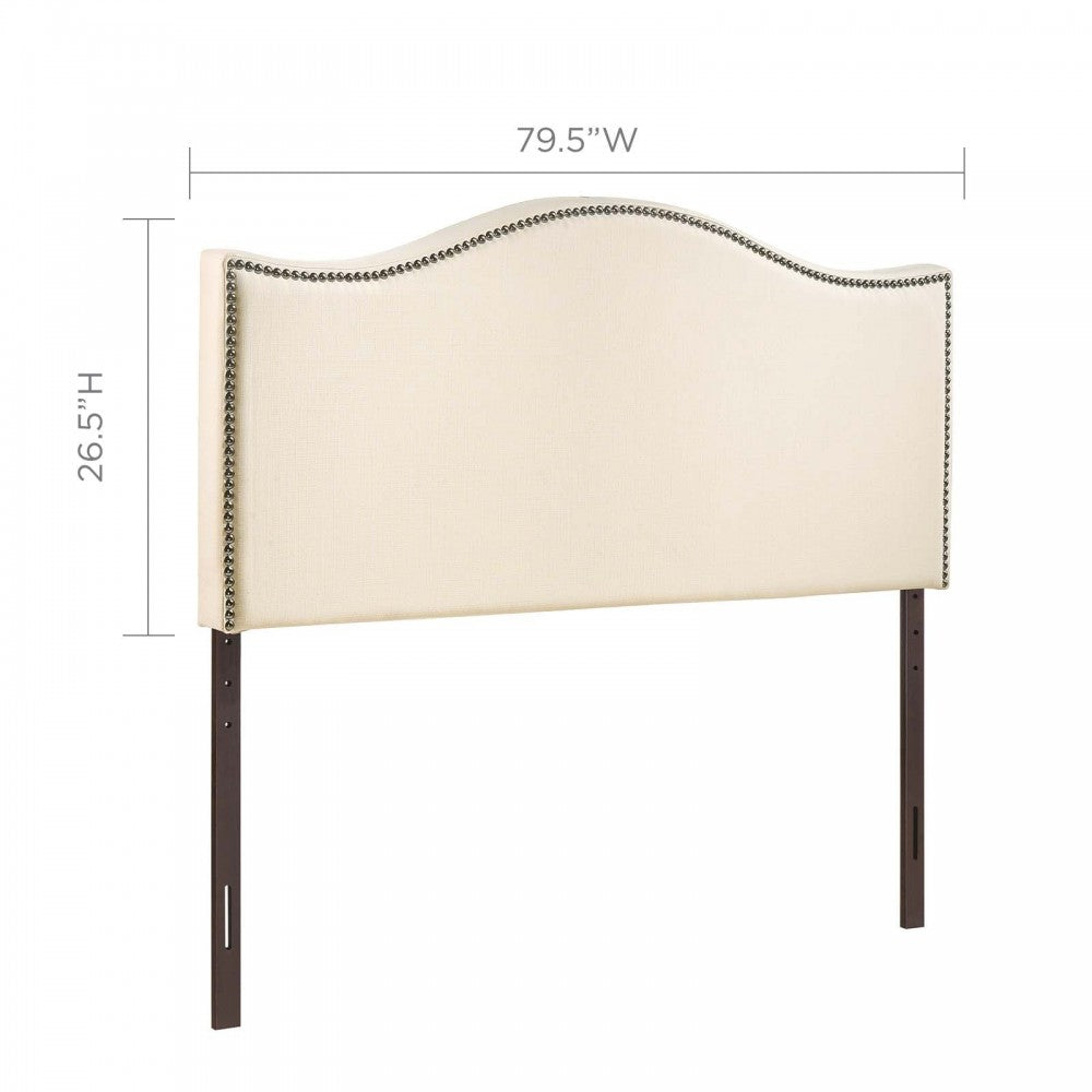 Curl King Nailhead Upholstered Headboard, Ivory