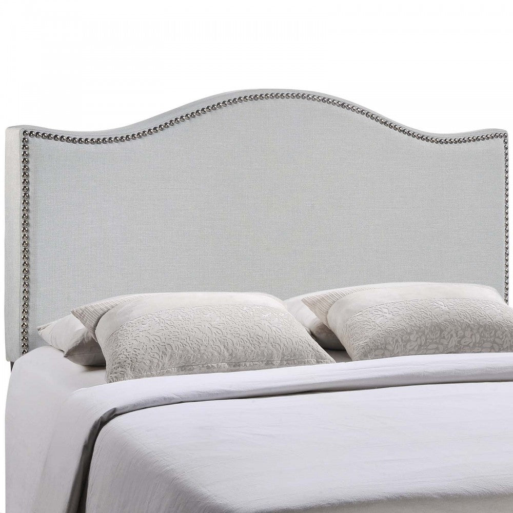 Curl King Nailhead Upholstered Headboard, Sky Gray