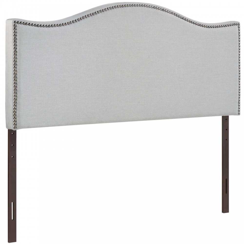 Curl King Nailhead Upholstered Headboard, Sky Gray