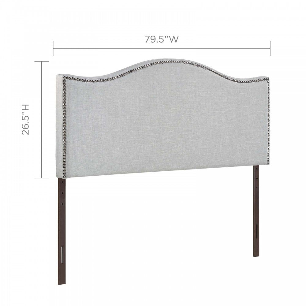 Curl King Nailhead Upholstered Headboard, Sky Gray