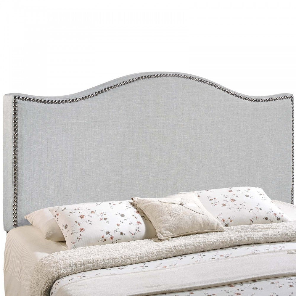 Curl King Nailhead Upholstered Headboard, Sky Gray