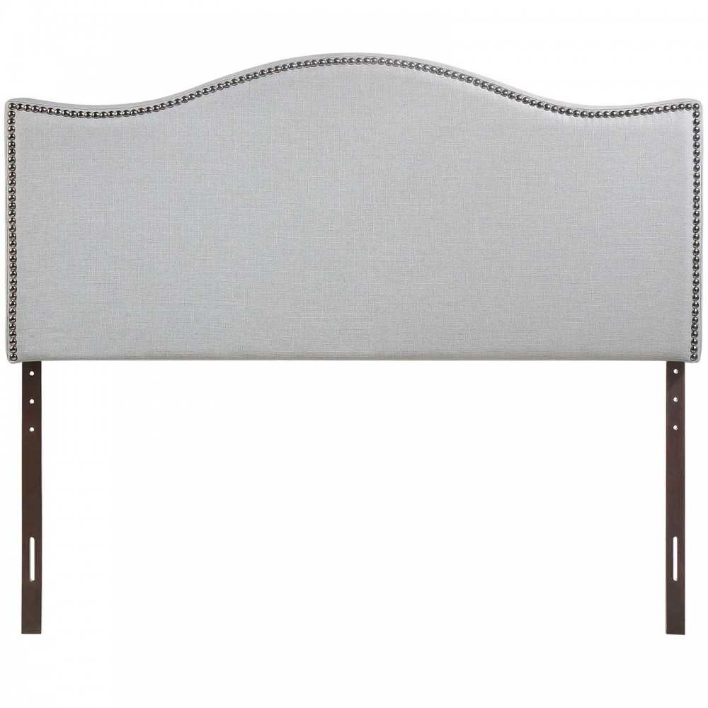 Curl King Nailhead Upholstered Headboard, Sky Gray