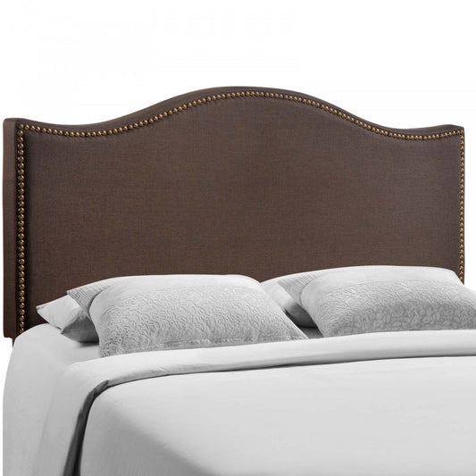 Curl Queen Nailhead Upholstered Headboard, Dark Brown