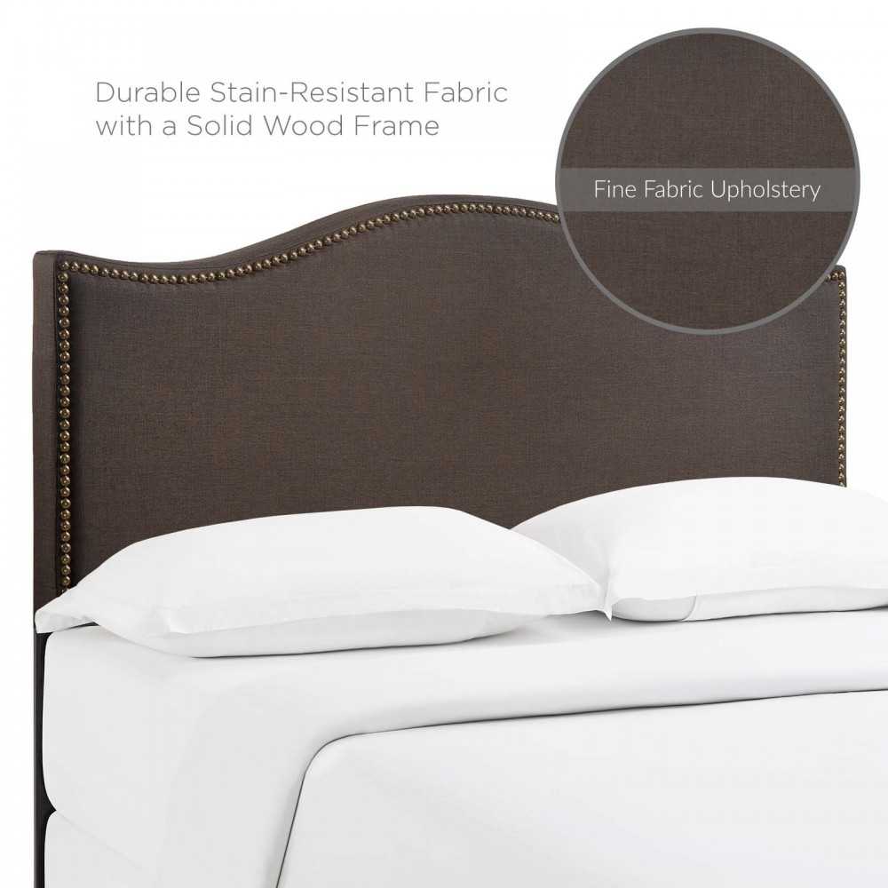 Curl Queen Nailhead Upholstered Headboard, Dark Brown