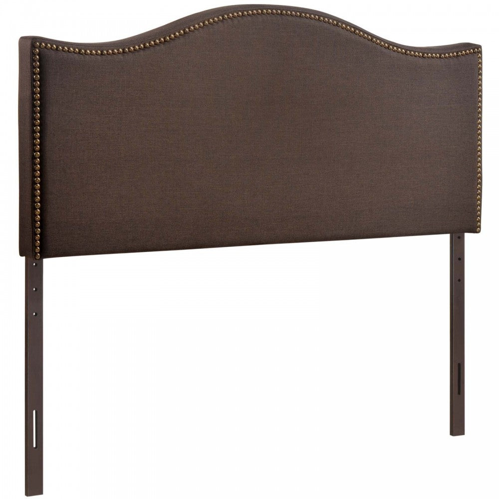 Curl Queen Nailhead Upholstered Headboard, Dark Brown