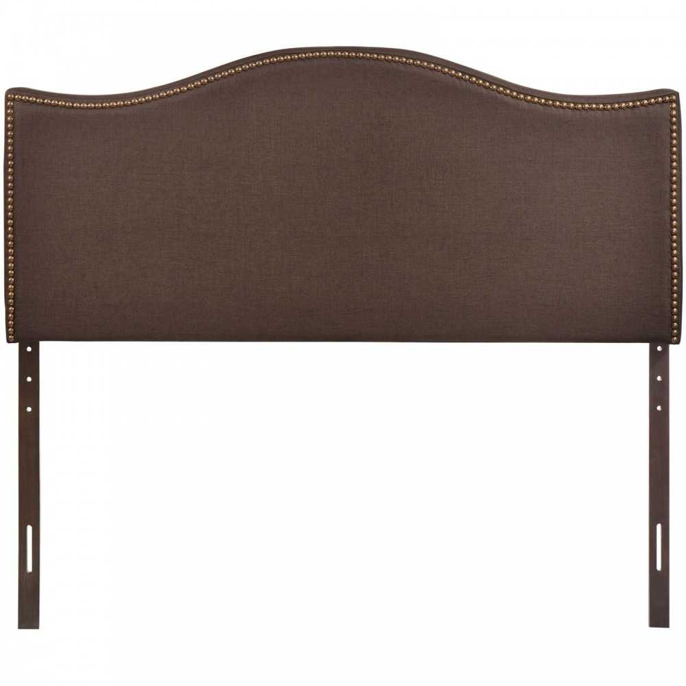 Curl Queen Nailhead Upholstered Headboard, Dark Brown