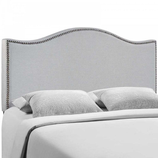 Curl Queen Nailhead Upholstered Headboard, Sky Gray