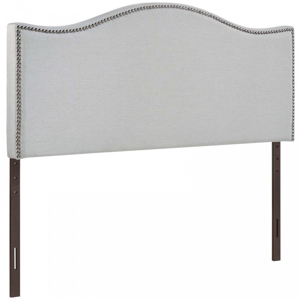 Curl Queen Nailhead Upholstered Headboard, Sky Gray