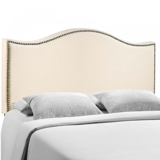 Curl Queen Nailhead Upholstered Headboard, Ivory