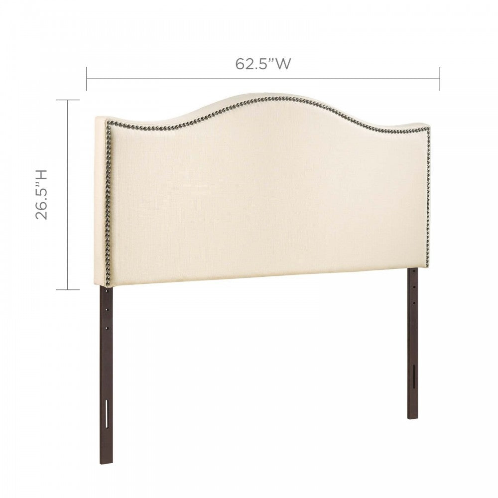 Curl Queen Nailhead Upholstered Headboard, Ivory