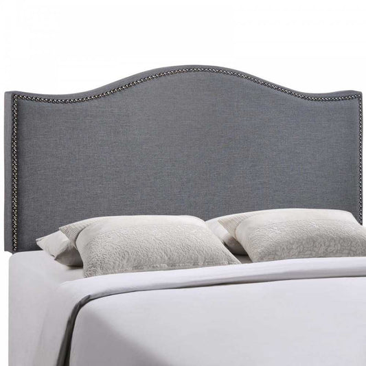 Curl Queen Nailhead Upholstered Headboard, Smoke