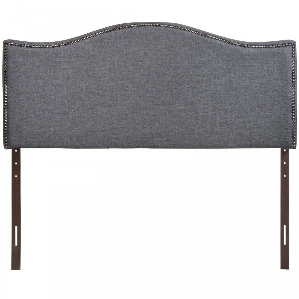 Curl Queen Nailhead Upholstered Headboard, Smoke