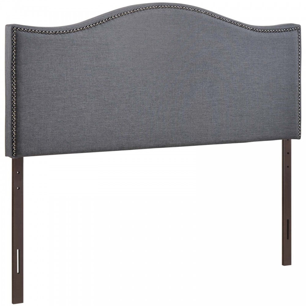 Curl Queen Nailhead Upholstered Headboard, Smoke