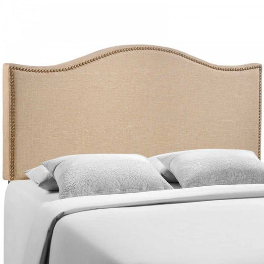 Curl Queen Nailhead Upholstered Headboard, Cafe