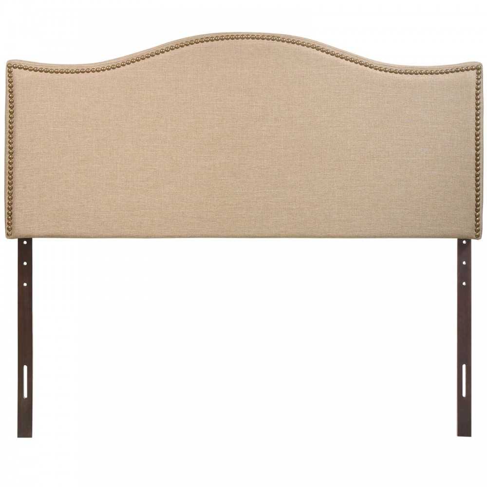 Curl Queen Nailhead Upholstered Headboard, Cafe