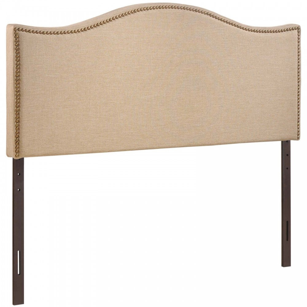 Curl Queen Nailhead Upholstered Headboard, Cafe