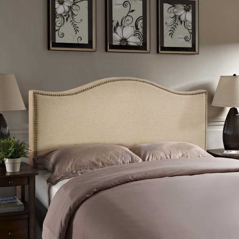 Curl Queen Nailhead Upholstered Headboard, Cafe