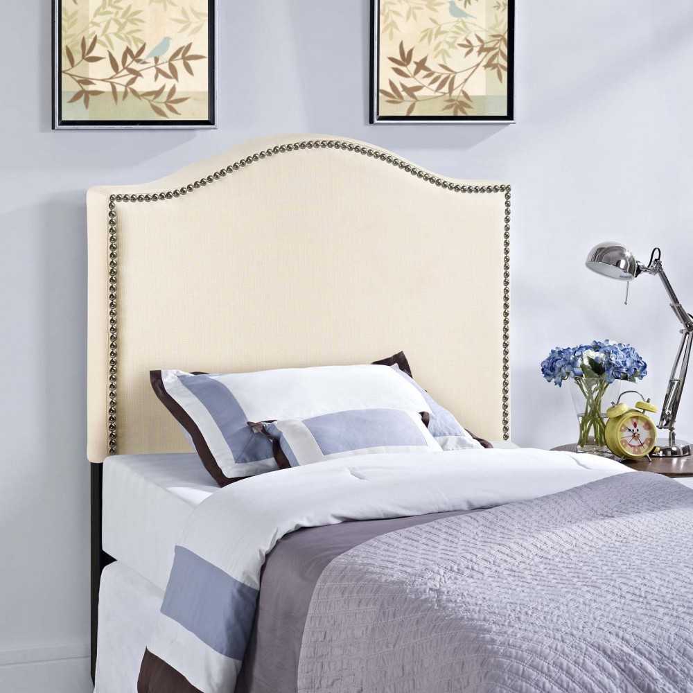 Curl Twin Nailhead Upholstered Headboard, Ivory