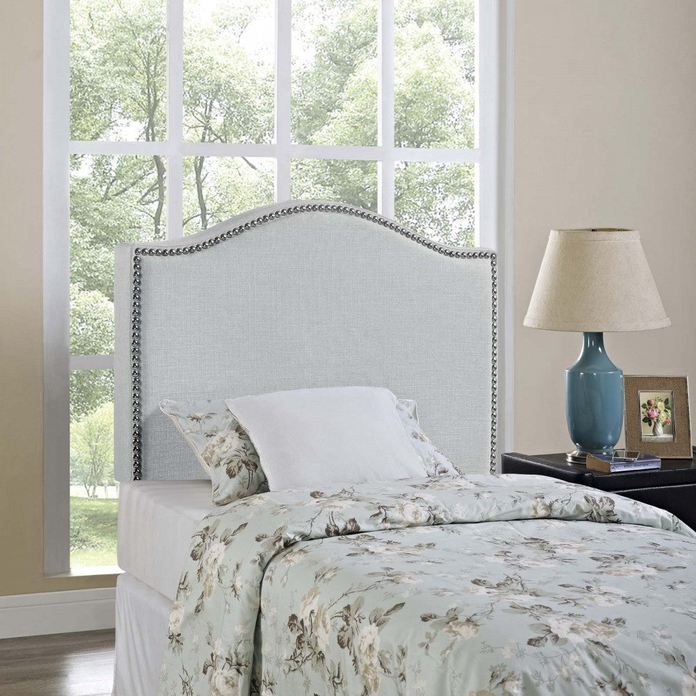 Curl Twin Nailhead Upholstered Headboard, Sky Gray