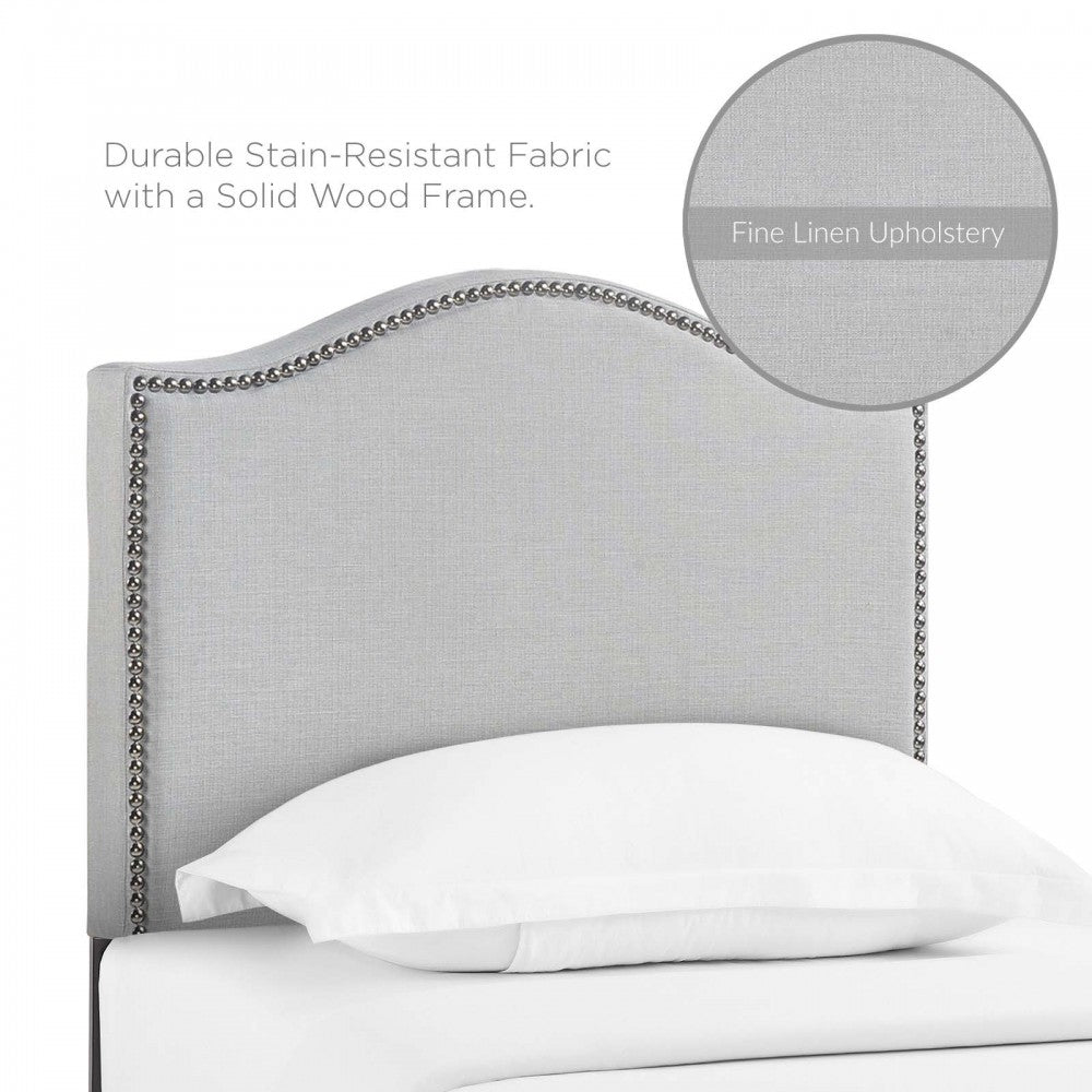 Curl Twin Nailhead Upholstered Headboard, Sky Gray