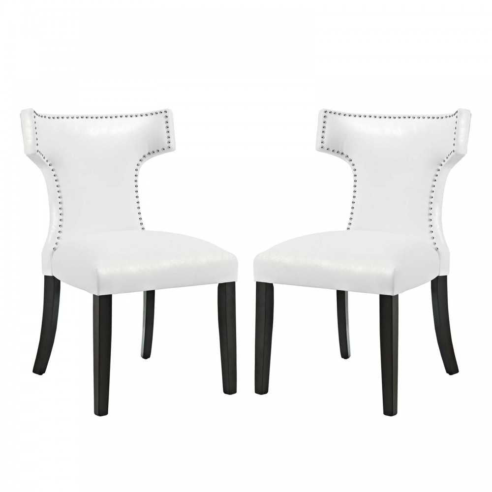 Curve Dining Chair Vinyl Set of 2, White