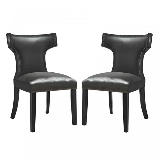 Curve Dining Chair Vinyl Set of 2, Black