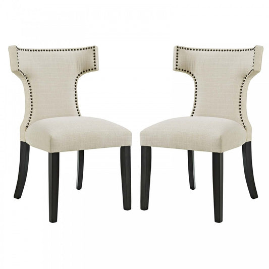 Curve Dining Side Chair Fabric Set of 2, Beige