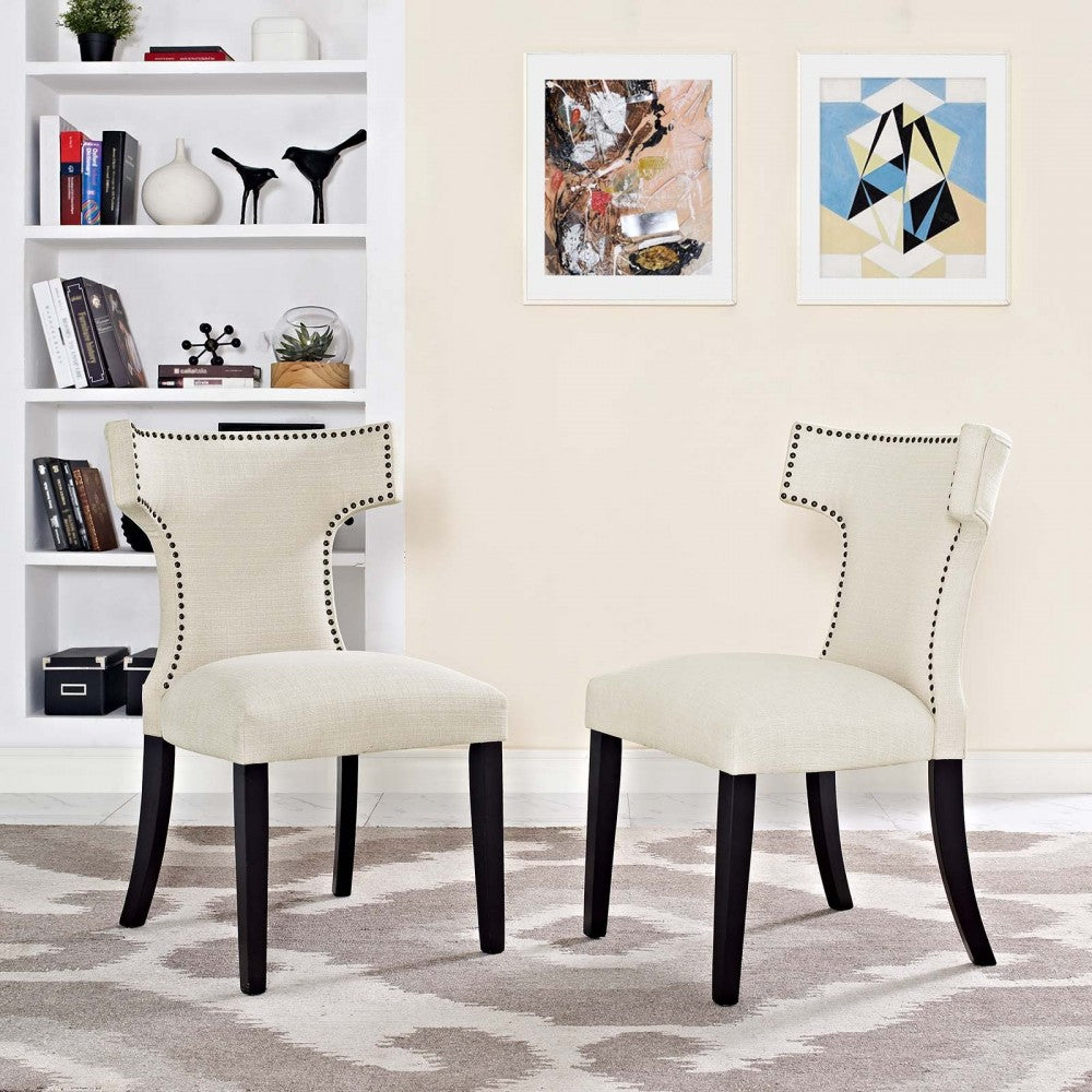 Curve Dining Side Chair Fabric Set of 2, Beige