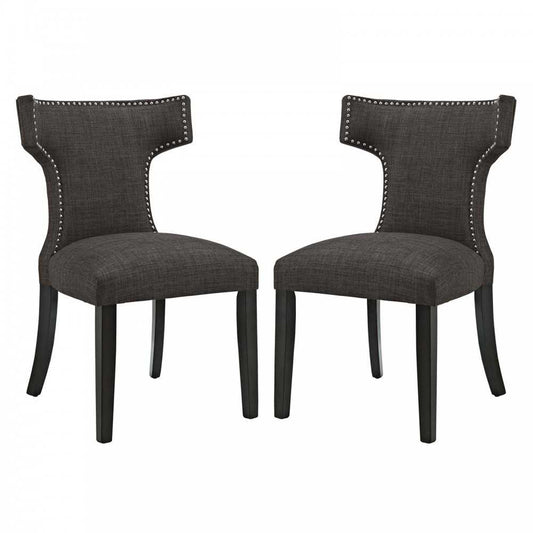 Curve Dining Side Chair Fabric Set of 2, Brown