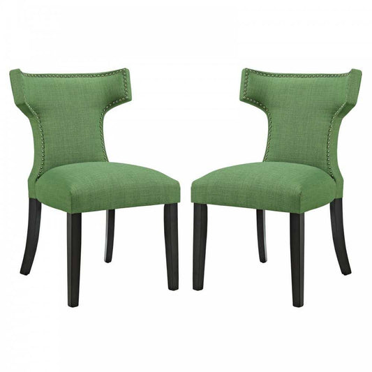 Curve Dining Side Chair Fabric Set of 2, Kelly Green