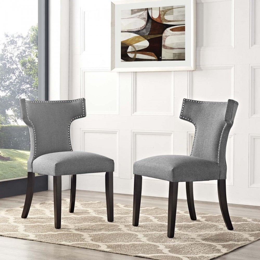Curve Dining Side Chair Fabric Set of 2, Gray