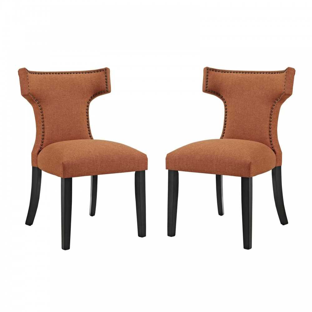 Curve Dining Side Chair Fabric Set of 2, Orange