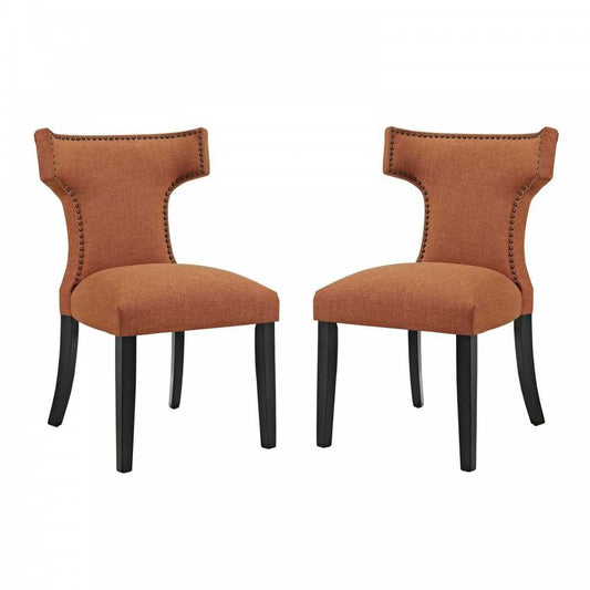Curve Dining Side Chair Fabric Set of 2, Orange