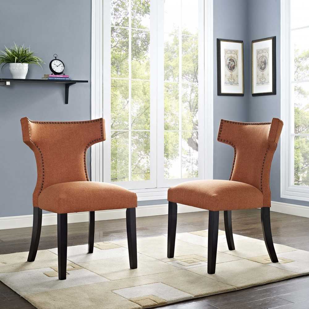 Curve Dining Side Chair Fabric Set of 2, Orange